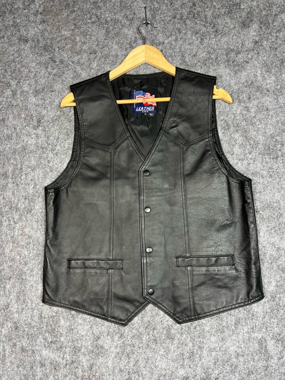 USA Leather Vest Men's XL Vietnam Veteran Biker Motorcycle Y2K Western 90's Punk